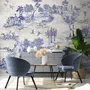 Papier peint panoramique vintage monochrome de style Jouy