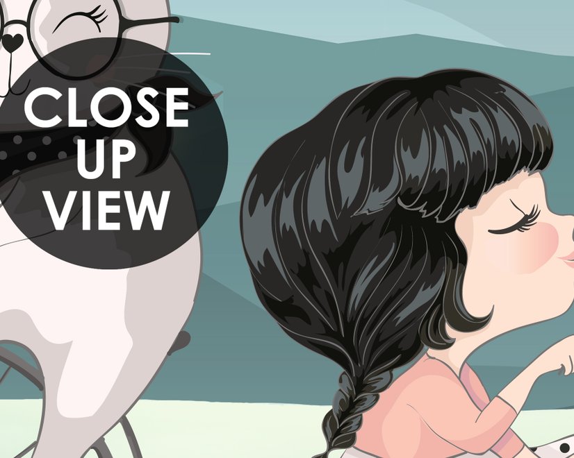 Papier peint panoramique dessin animé petite fille avec chat et lotus rose pour chambre de filles