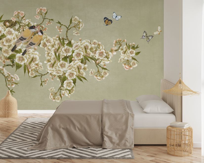 Cream Begonia Blossom Floral Art Wallpaper Mural