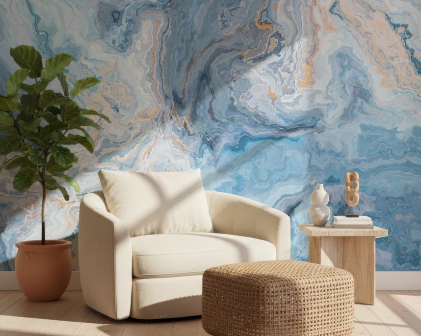 Turquoise Wave Pattern Wallpaper Mural