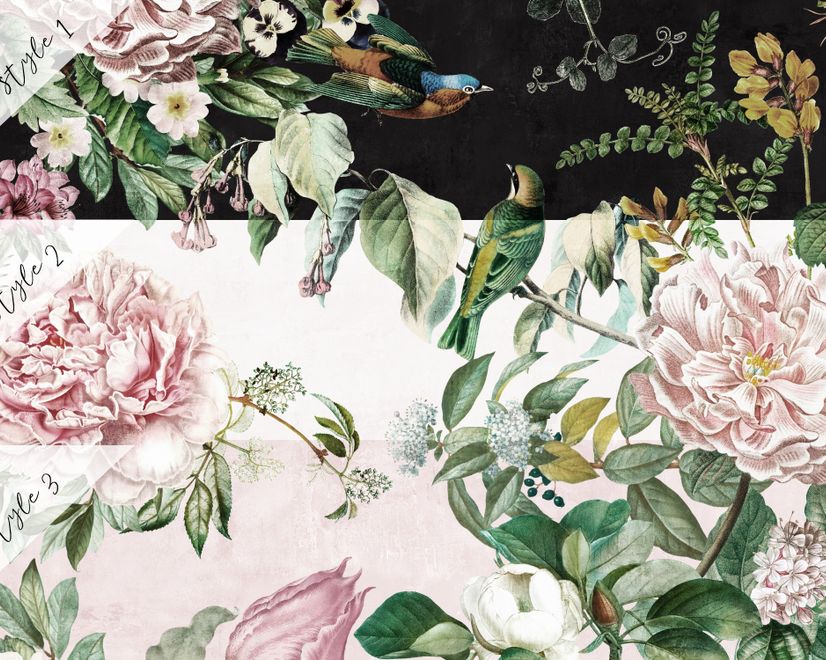 Dark Botanical Soft Floral Wallpaper Mural