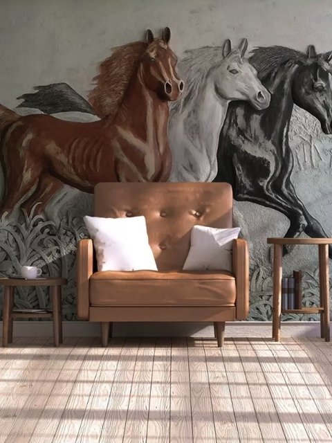 3D Embossed Look Horses Wallpaper Mural