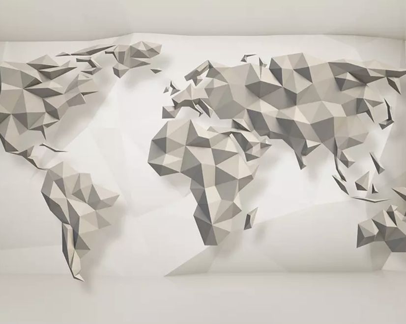 3D Look Geometric World Map Wallpaper Mural
