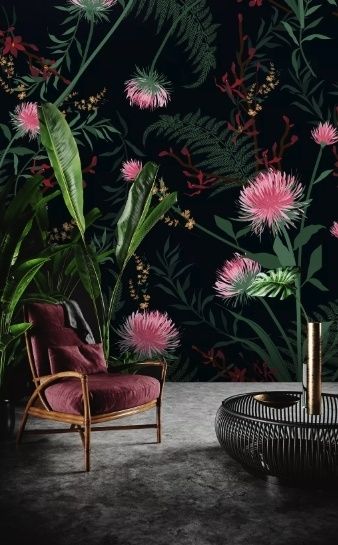 Pink Dandelion and Dark Landscape Wallpaper Mural