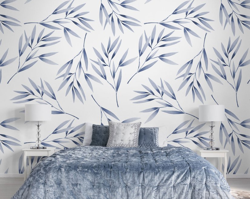 Watercolor Green Olive Leaves Pattern Wallpaper Mural