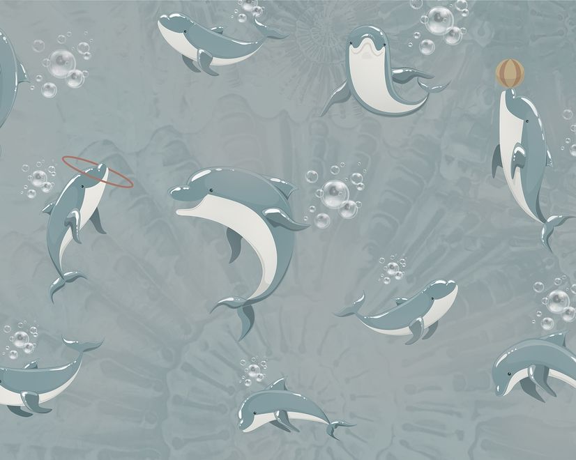 Playing Dolphin Nursery Wallpaper Mural