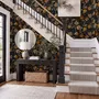 Japanese art wallpaper pattern with koi fish, gold peonies, mauve flowers and grey clouds on black