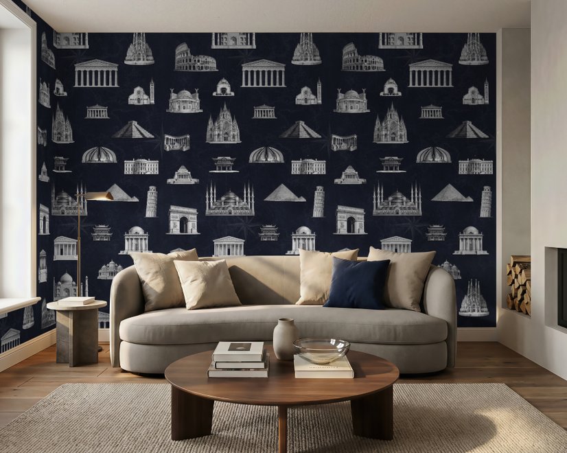 Vintage World Architecture Sketch Wallpaper Mural
