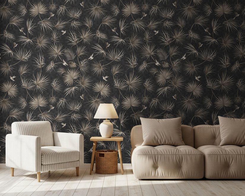 Tropical Palm Leaf and Birds Wallpaper Mural