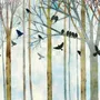 Vintage Abstract Forest and Black Bird Wallpaper Mural
