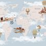 World Map with Hot Air Balloons and Helicopters Wallpaper Mural