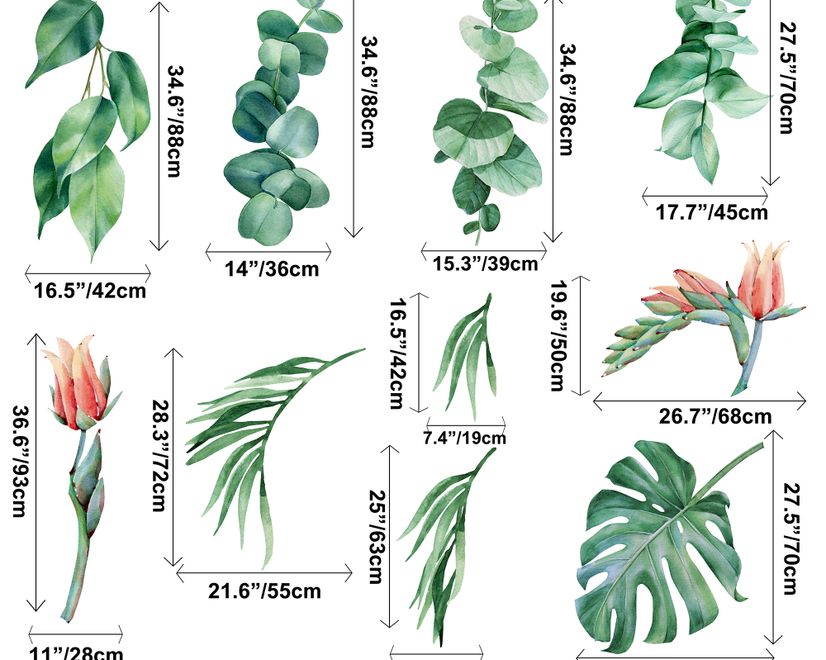 Tropical Leaf with Eucalyptus Wall Decal Sticker