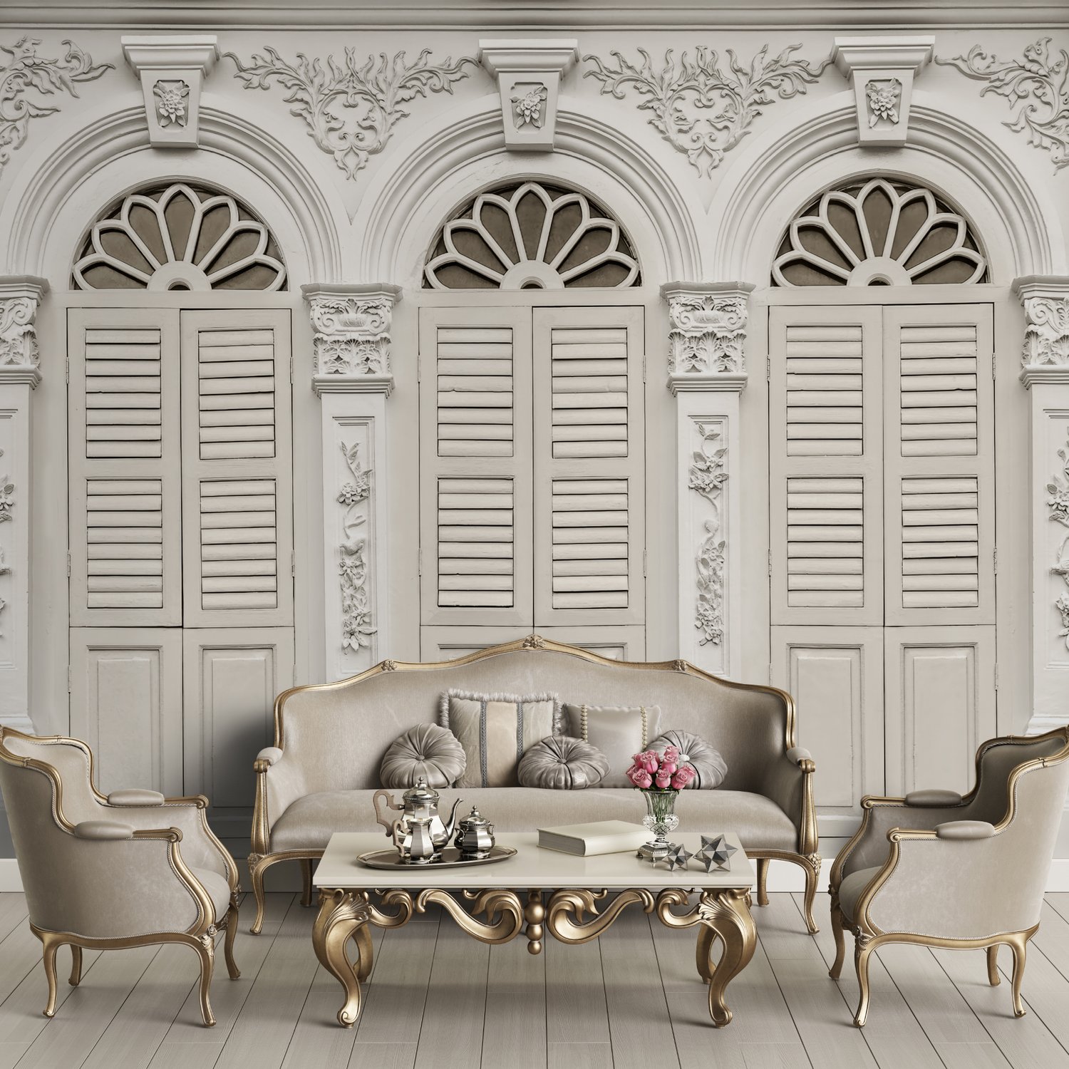 Faux Window Shutter Wallpaper Mural - Peel and Stick