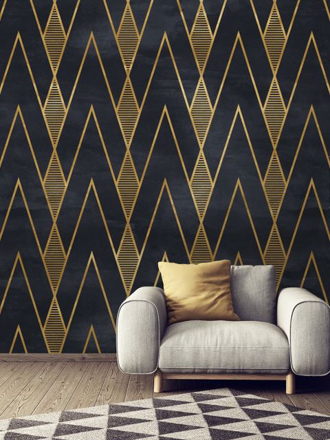 Fototapete Art Deco Dreieckslinien auf dunklem Hintergrund