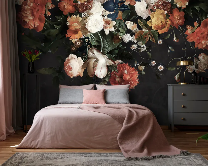 Golden Age Large and Dark Floral Wallpaper Mural