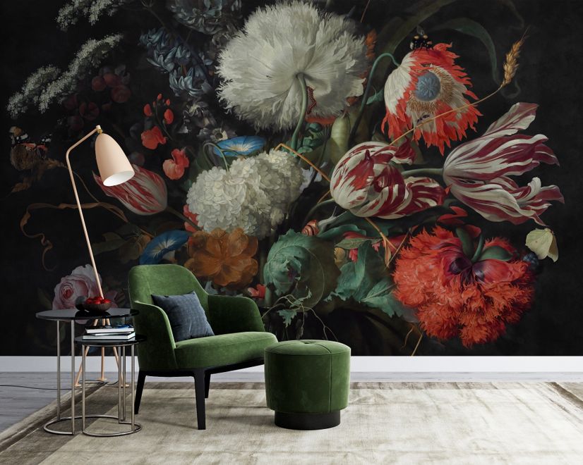 Dark Floral Dutch Bouquet with Tulips Wallpaper Mural