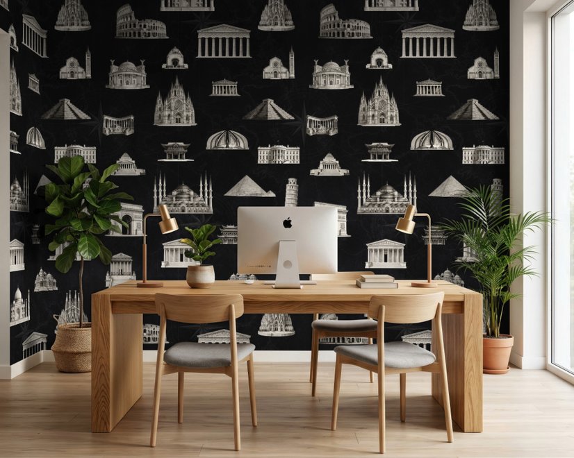 Vintage World Architecture Sketch Wallpaper Mural