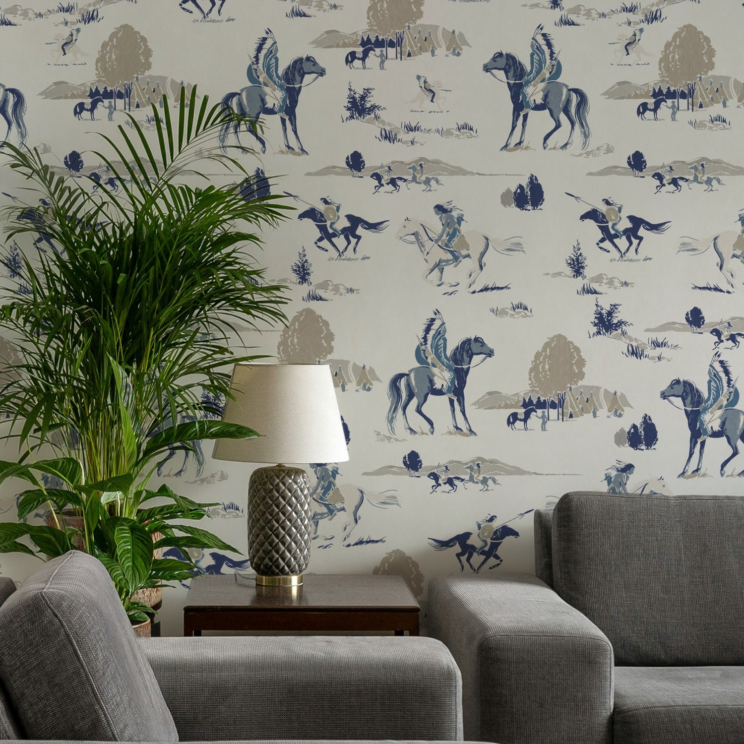 Retro Western Cowboys Wallpaper Mural - Peel and Stick