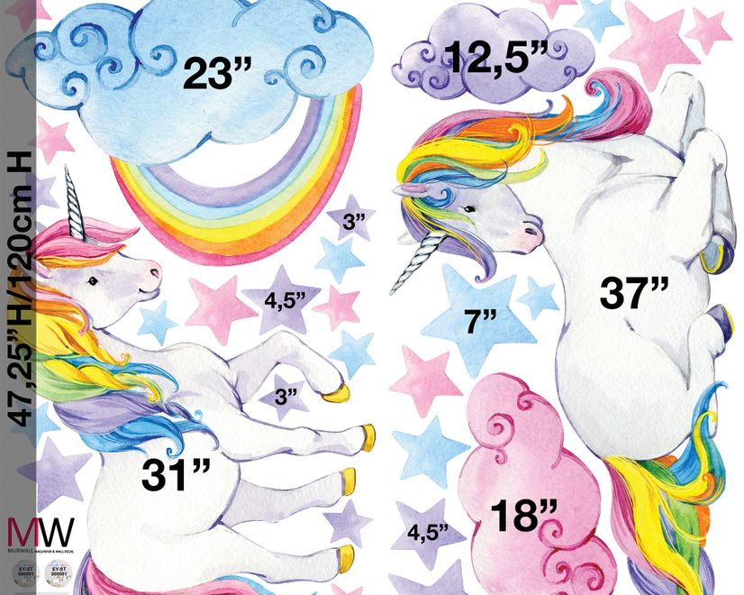 Cute Unicorn with Rainbow Wall Decal Sticker