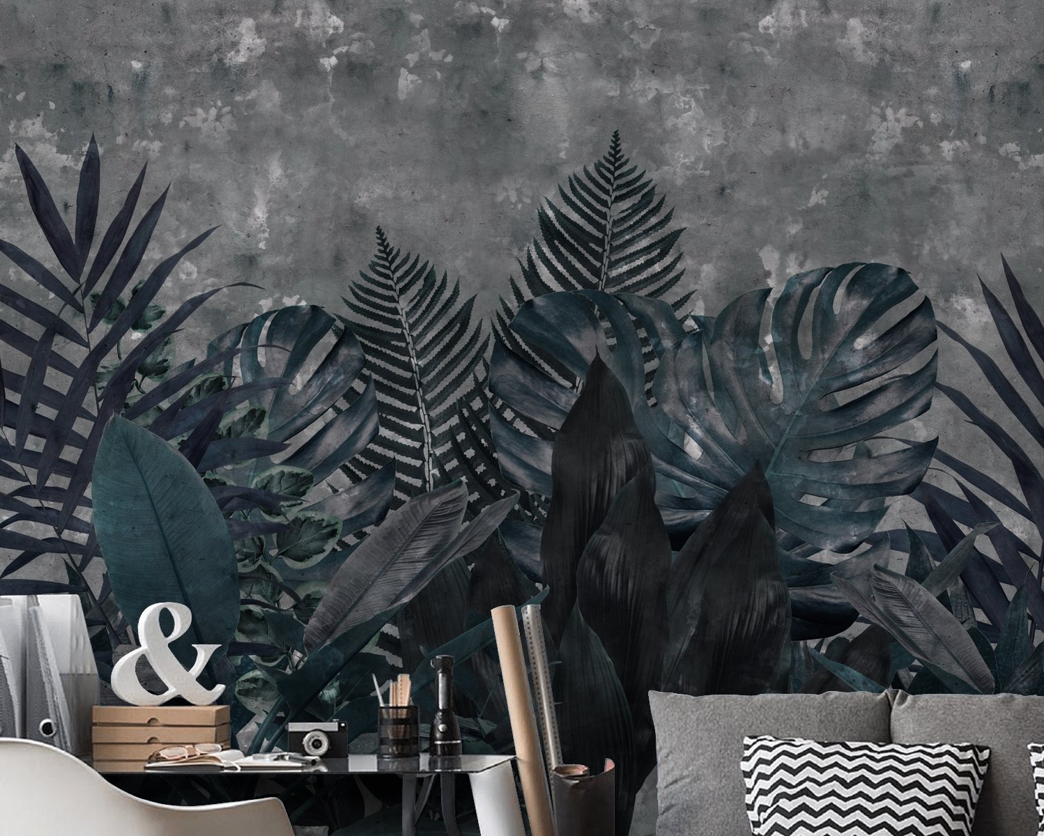 Dark Green Leafy Scenery Wallpaper Mural - Peel and Stick
