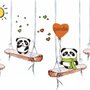 Papier peint panoramique pandas sur balançoires