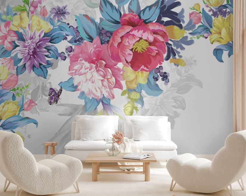 Watercolor Colorful Peony Flowers Wallpaper Mural