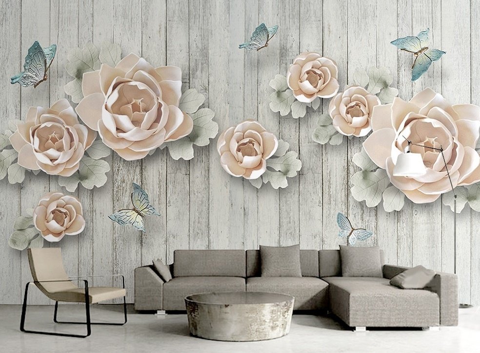 Soft Floral with Butterfly Wallpaper Mural - Peel and Stick