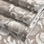 Greige botanical wallpaper with white watercolour flowers, buds, seed heads and acanthus leaves