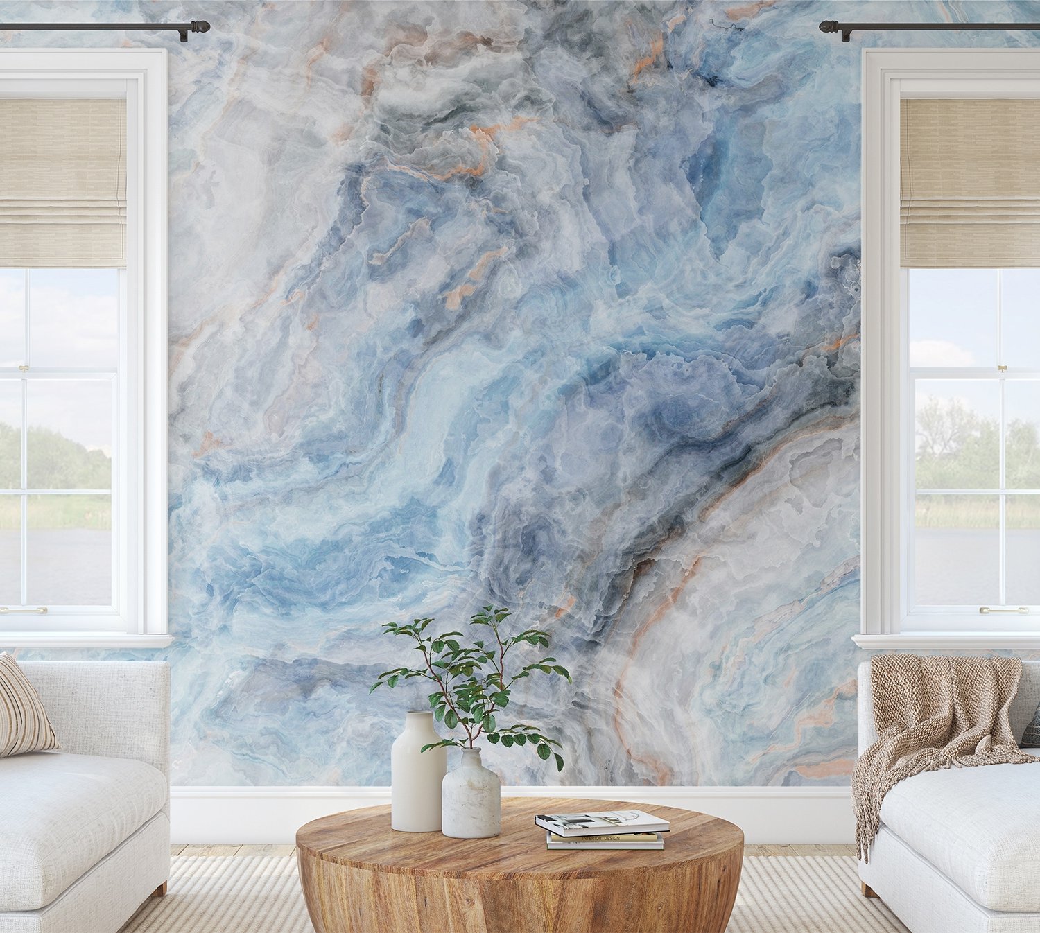Blaue Marmor Kunst Fototapete - Selbstklebende