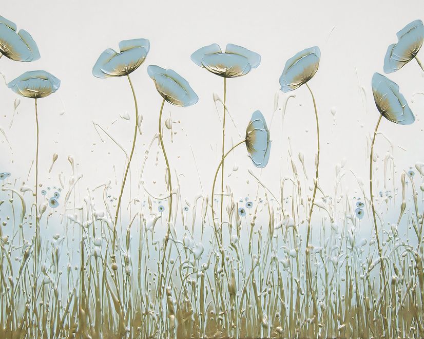 Oil Painting Blue Poppy Flowers Wallpaper Mural