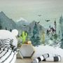 Watercolor Winter Landscape and Fox Wallpaper Mural