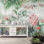 Bunte Tropische Exotische Kaktusblumen mit Kleinen Vögeln Fototapete