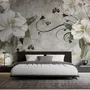 Papier peint art fleurs vintage crème