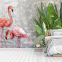 3D Look Pink Flamingo mit tropischen Blättern Fototapete