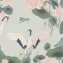Fototapete mit Rosa Lotusblume und Weißem Storch