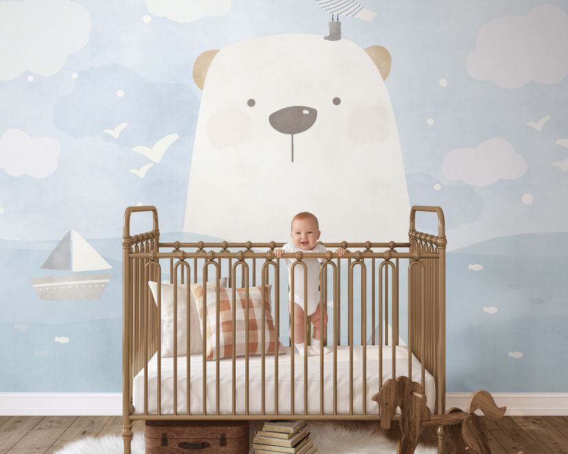 Cartoon Bear with Nightscape Wallpaper Mural
