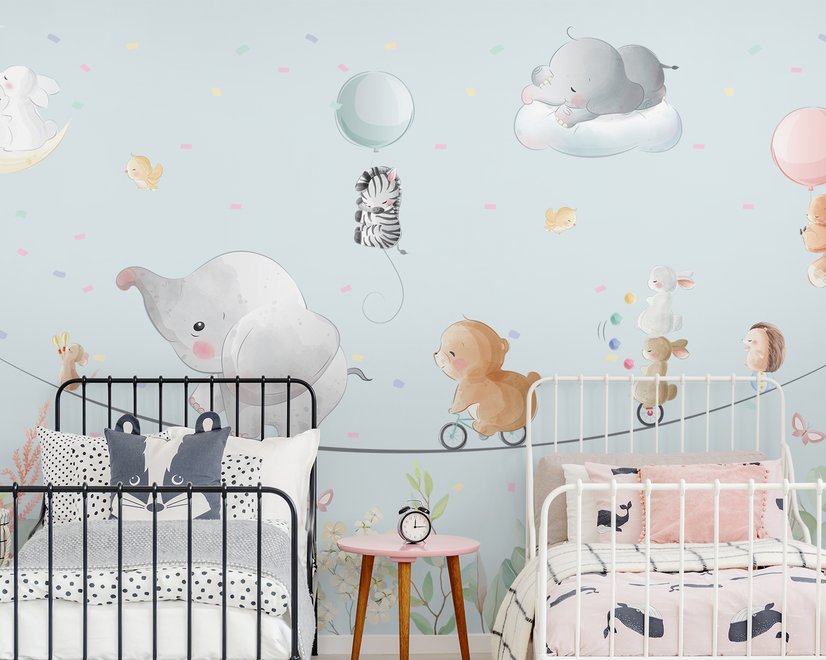Papier peint animaux volants mignons et cirque amusant