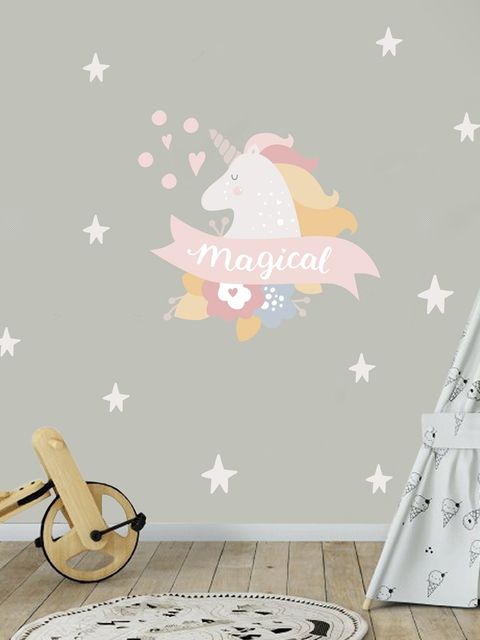 Kids Pink Unicorn with White Little Stars Wall Decal Sticker