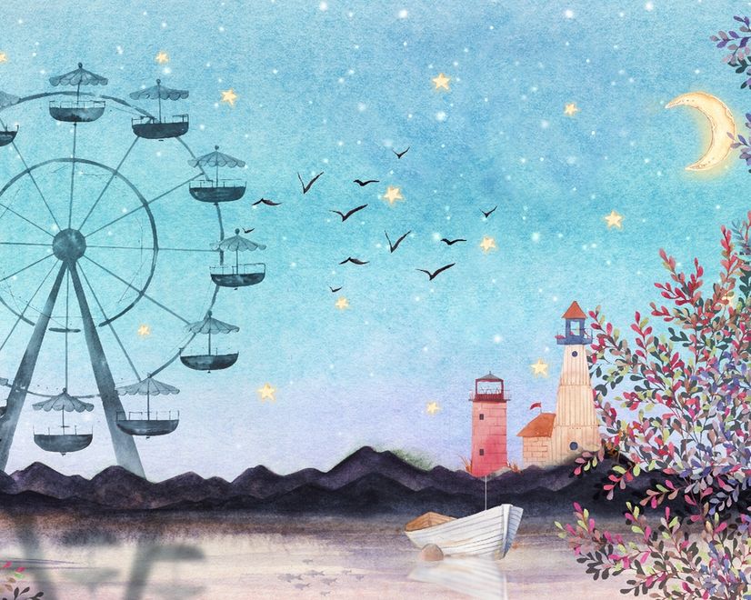 Meerlandschaft mit Riesenrad Fototapete
