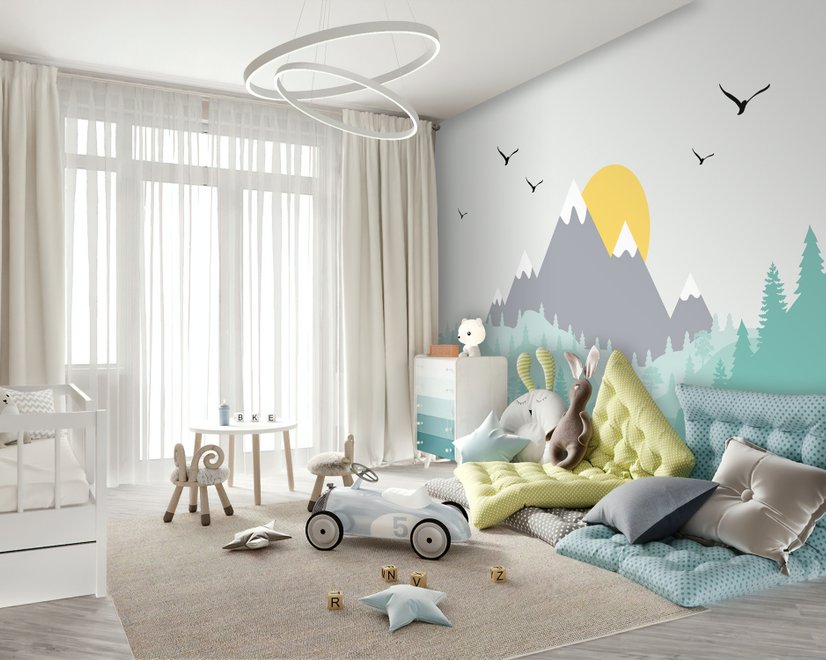 Kids Mountain Landscape with Trees Wallpaper Mural