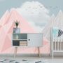 Pink Gray Polygonal Mountain Wallpaper Mural