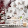 Swan and White Orchid with Red Smoke Pattern Wallpaper Mural