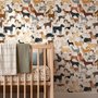 Zoomie kids wallpaper with painted dog breeds in tan, brown, black and grey on white