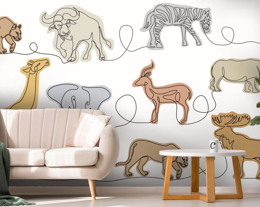 Abstract Animal Line Art Wallpaper Mural