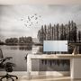 Monochrome Dark Forest and Lake Wallpaper Mural