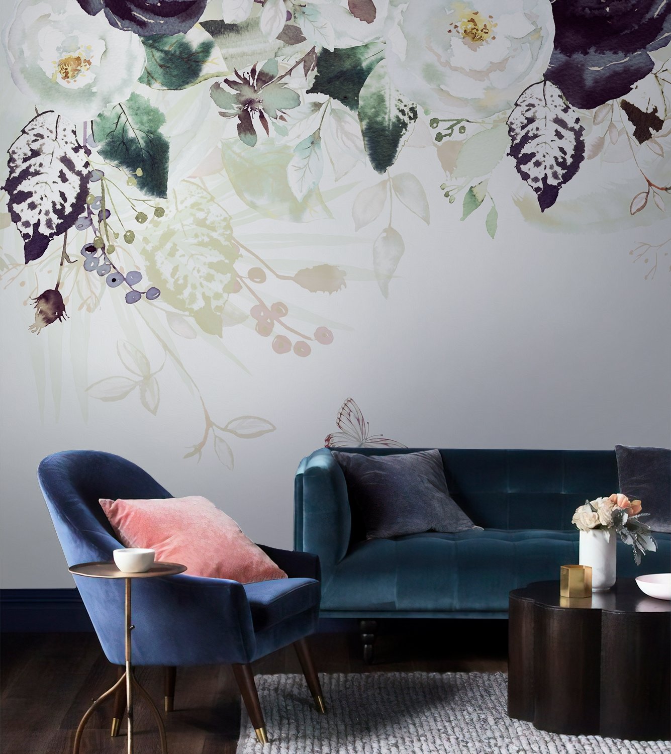 Dark Floral Art Wallpaper Mural - Peel and Stick