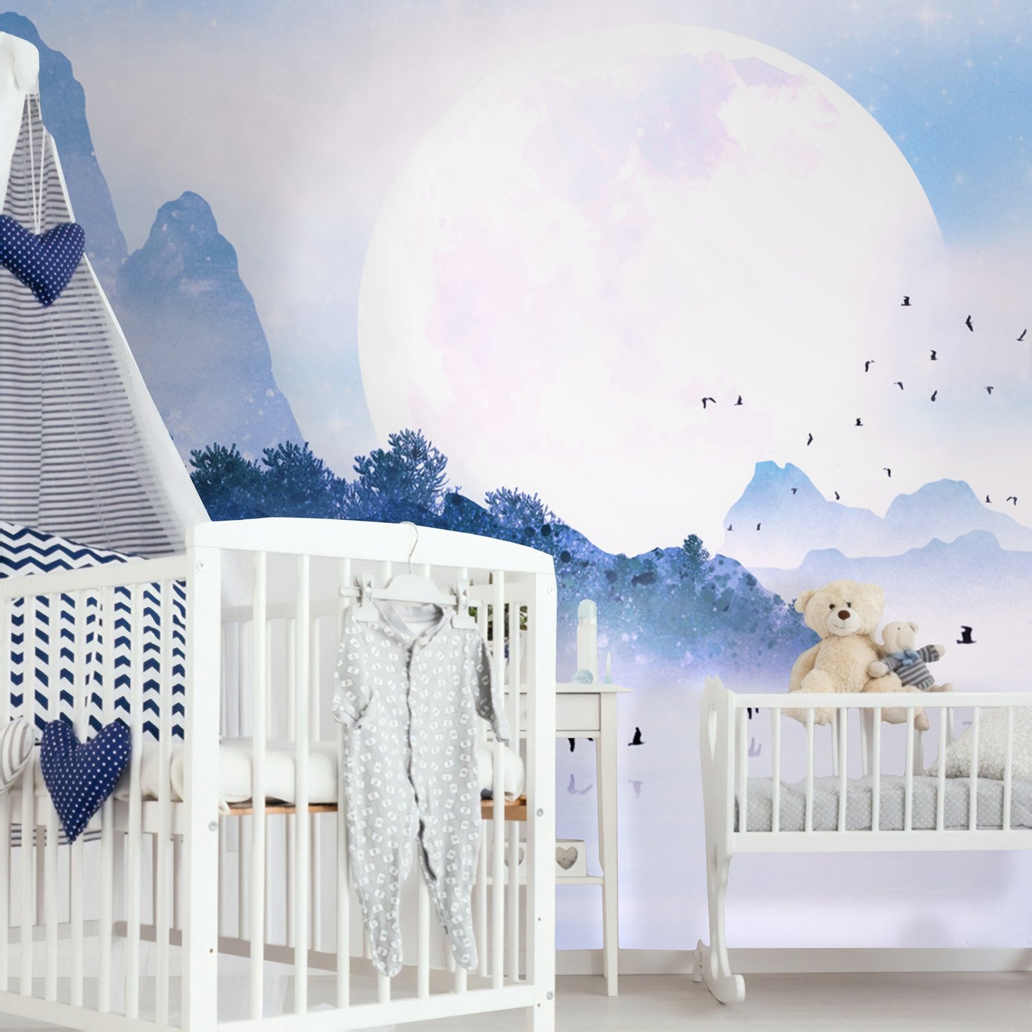Kids Lakescape with Little Canoe Wallpaper Mural - Peel and Stick
