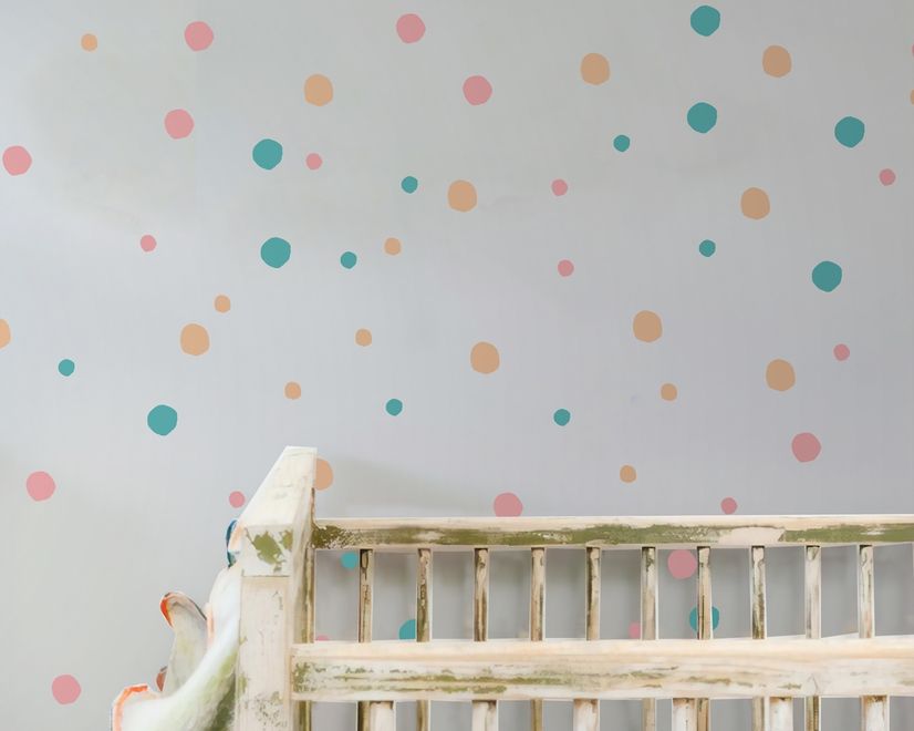 Pink Blue Colorful Doodle Polka Dots Wall Decal Sticker