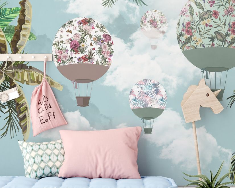 Hot Air Balloons in the Blue Sky Wallpaper Mural