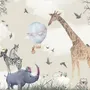 Kids Watercolor Woodland Animals with Giraffe Zebra Hippopotam Wallpaper Mural